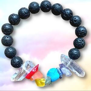 βοΈ Hippie Chakra Lava Stone Stretch Bracelet with Quartz Crystals